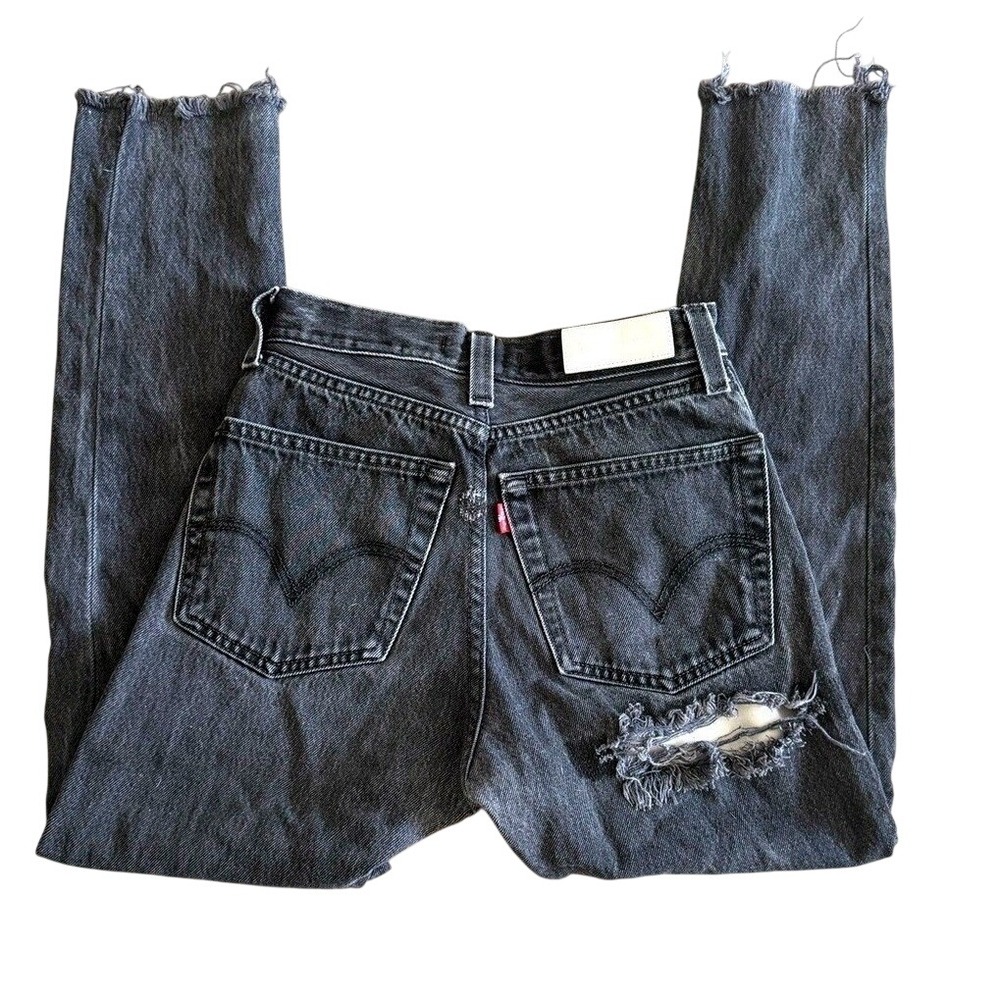 RE/DONE Levi's Straight Leg Jeans High Rise Women 23 Black Distressed Rip Detail